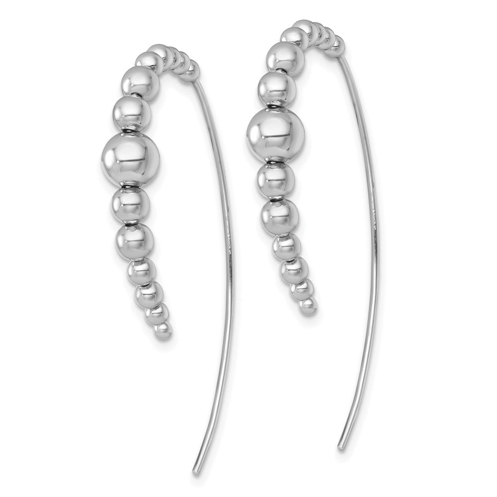 Sterling Silver Rhodium-plated Polished and Beaded Threader Earrings
