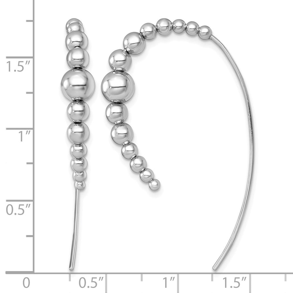 Sterling Silver Rhodium-plated Polished and Beaded Threader Earrings