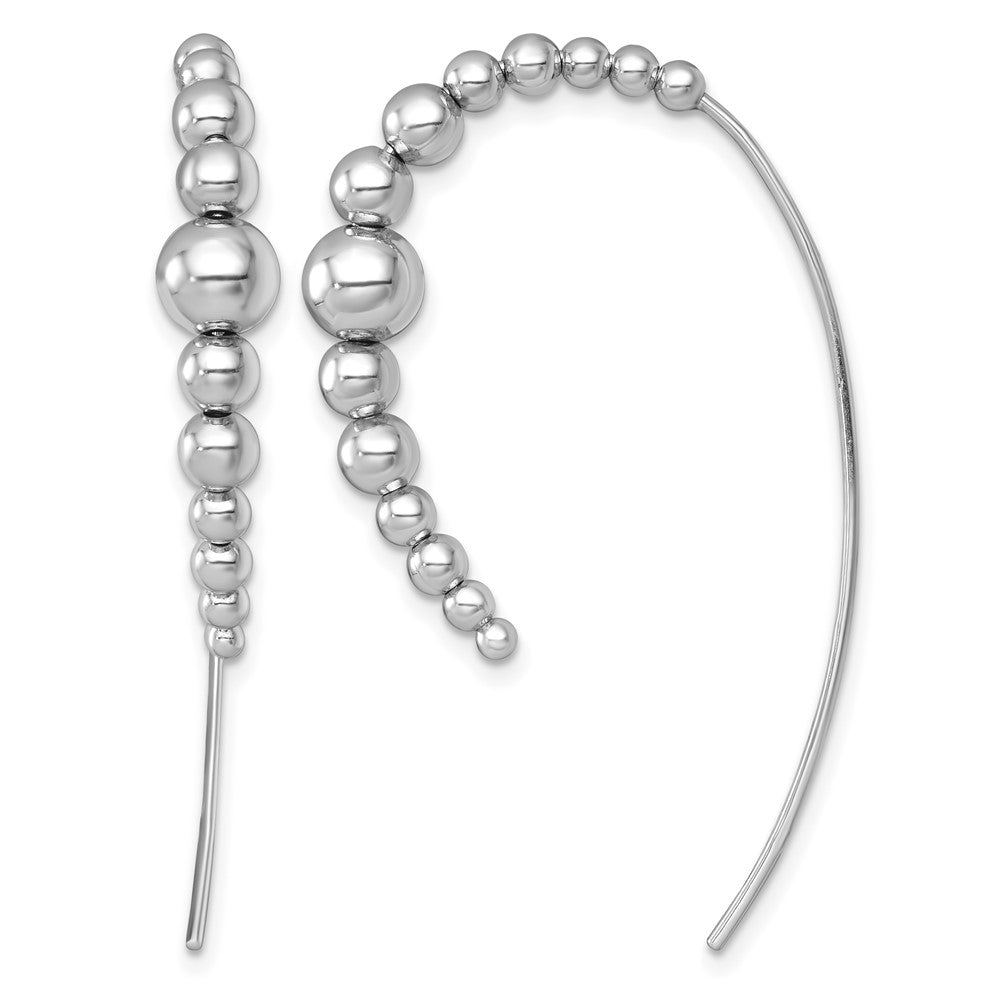 Sterling Silver Rhodium-plated Polished and Beaded Threader Earrings