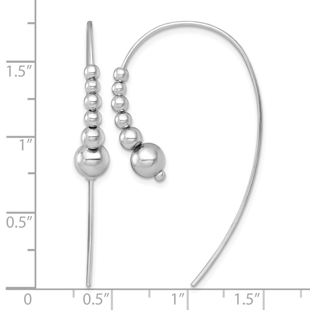 Sterling Silver Rhodium-plated Polished and Beaded Threader Earrings