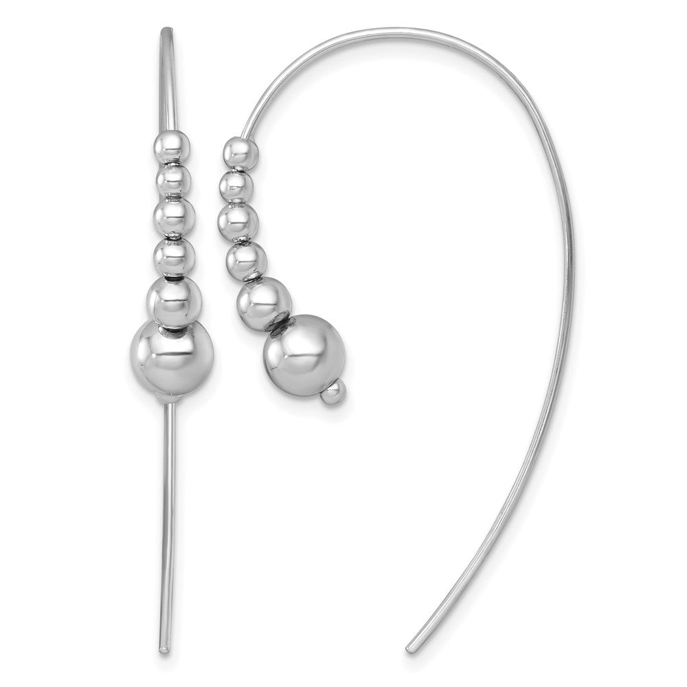 Sterling Silver Rhodium-plated Polished and Beaded Threader Earrings