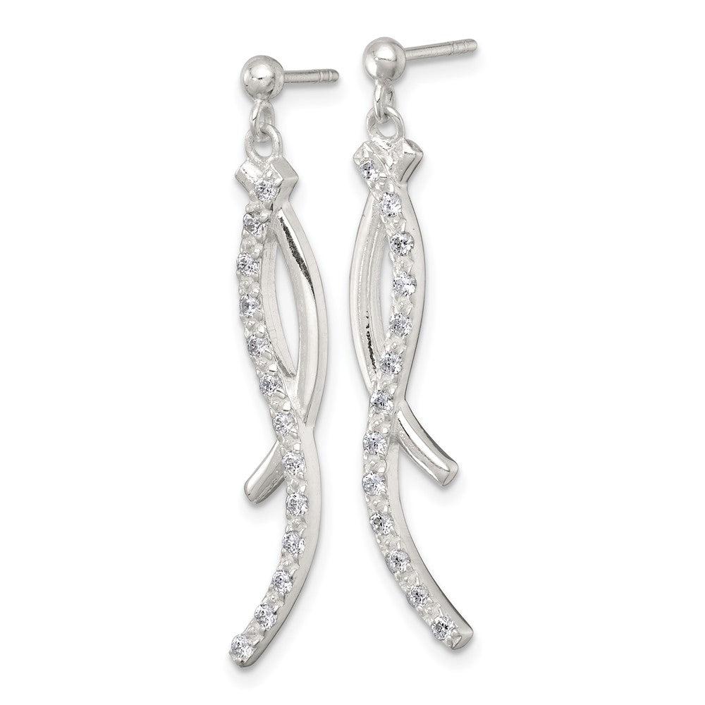 Sterling Silver Polished Fancy CZ Post Dangle Earrings