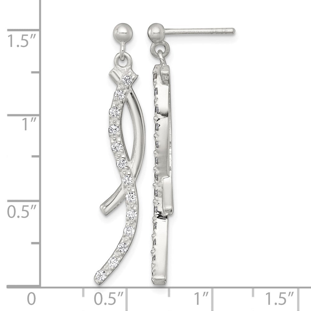 Sterling Silver Polished Fancy CZ Post Dangle Earrings