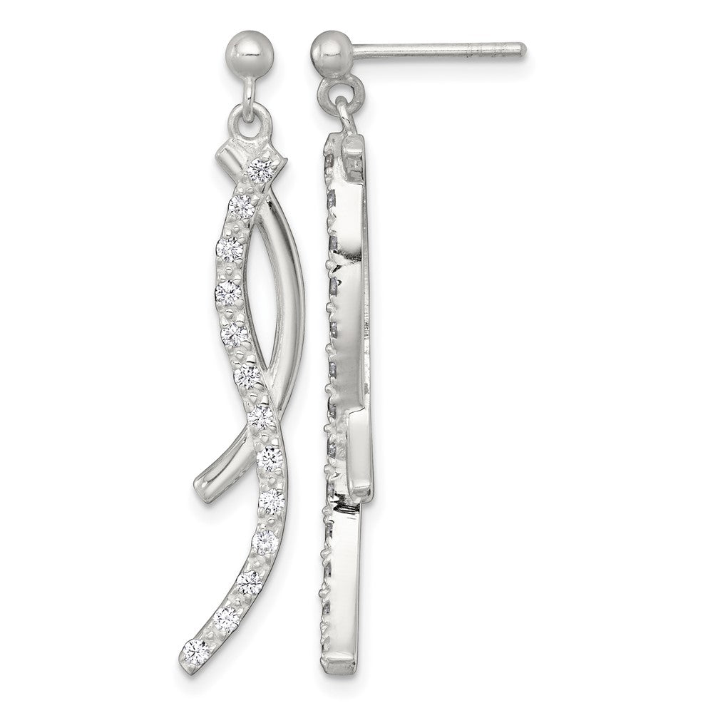 Sterling Silver Polished Fancy CZ Post Dangle Earrings