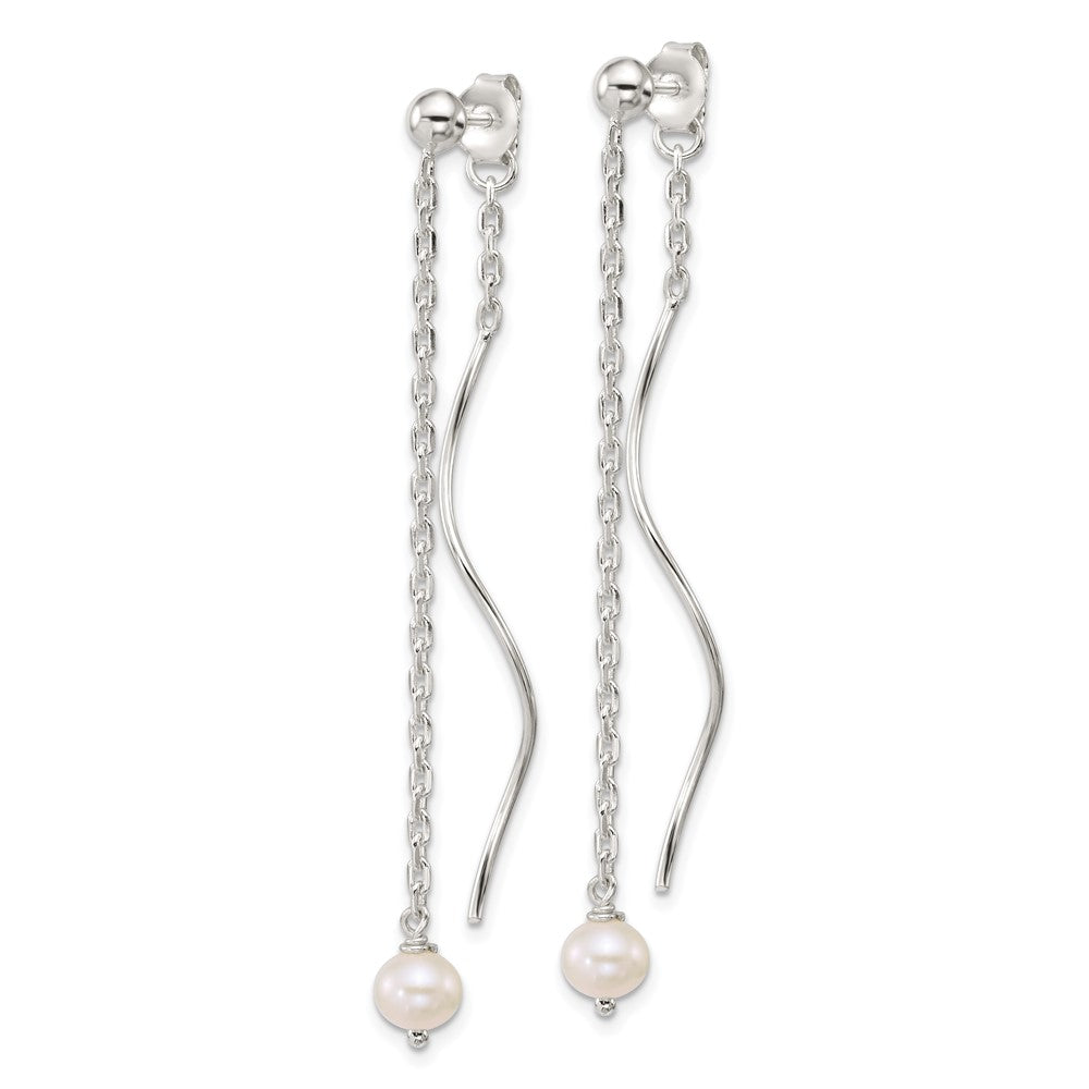 Sterling Silver Polished Fancy FWC Pearl Front/Back Post Dangle Earrings