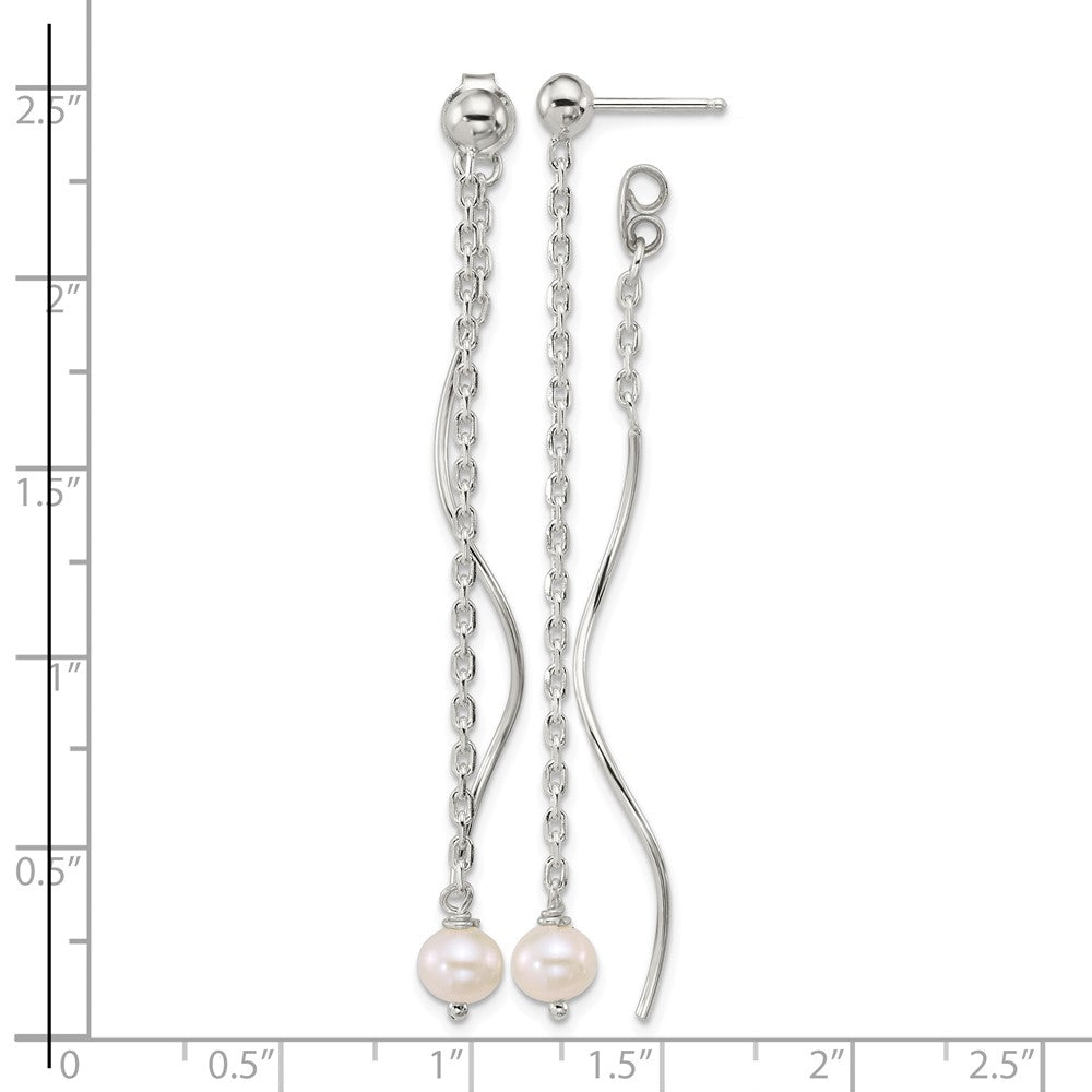 Sterling Silver Polished Fancy FWC Pearl Front/Back Post Dangle Earrings