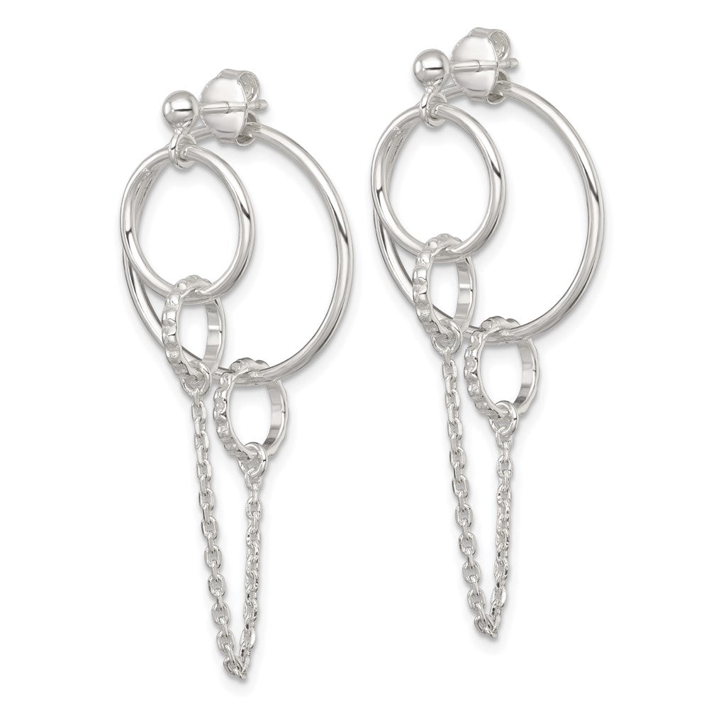 Sterling Silver Polished and Textured Multi Circle Post Dangle Earrings