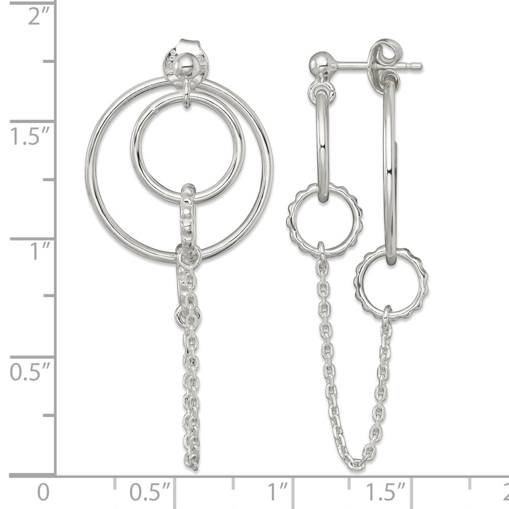 Sterling Silver Polished and Textured Multi Circle Post Dangle Earrings
