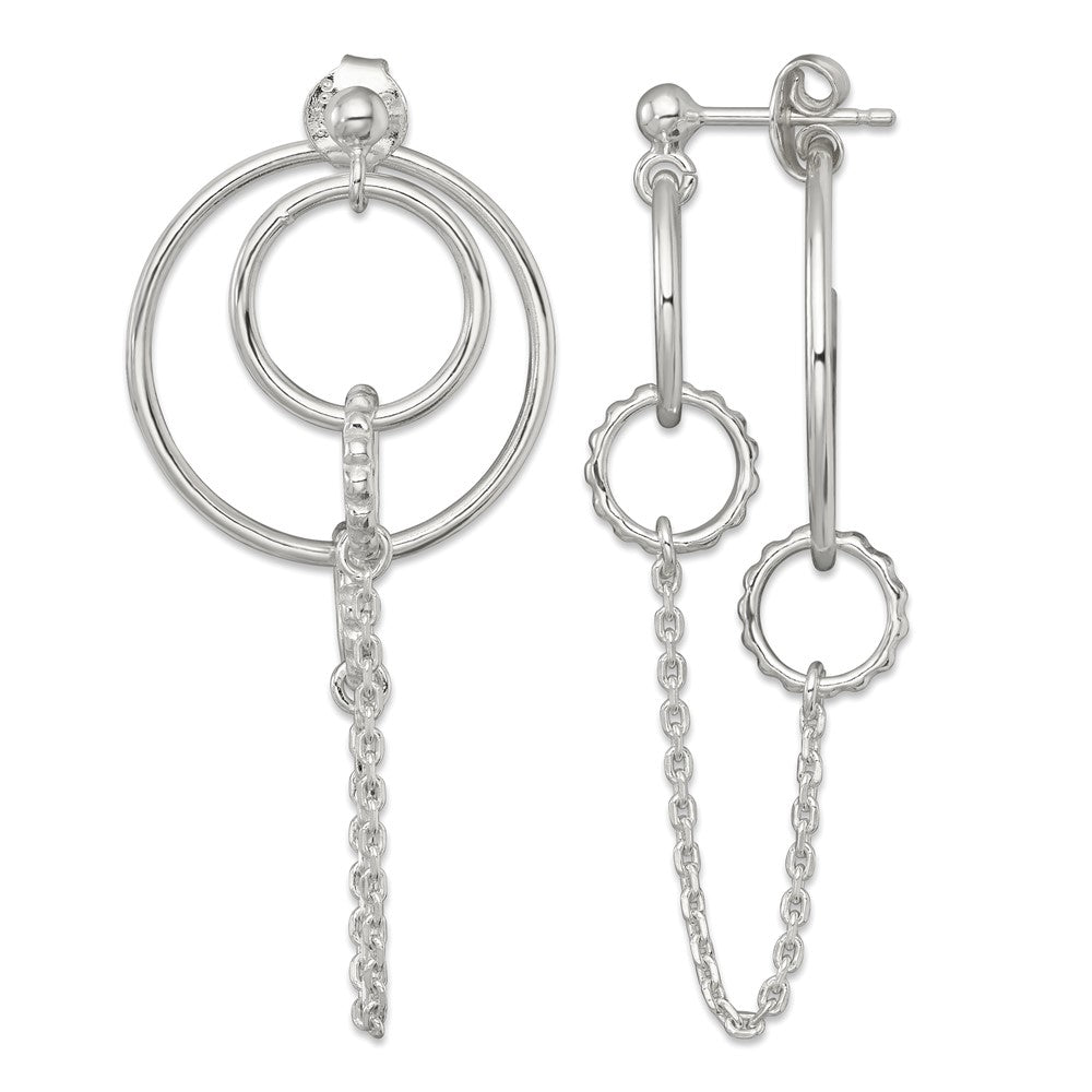Sterling Silver Polished and Textured Multi Circle Post Dangle Earrings