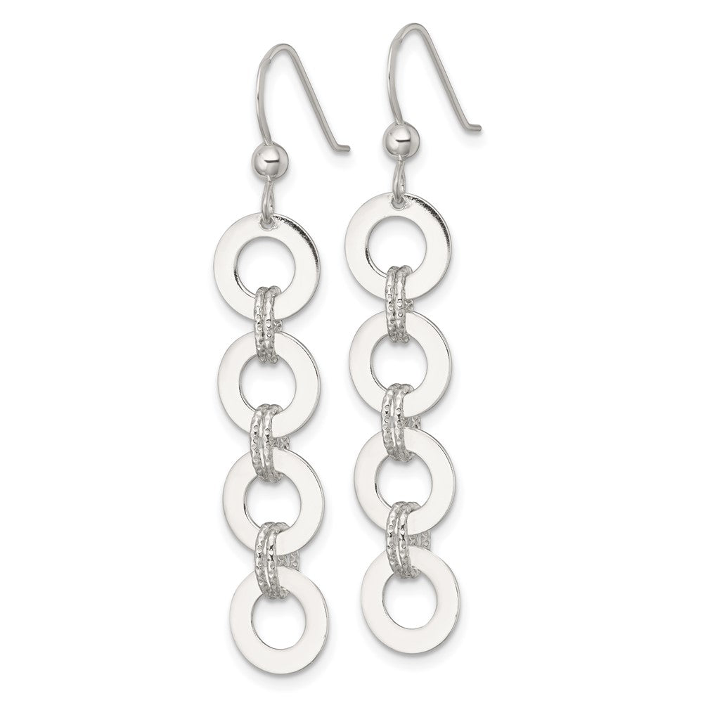 Sterling Silver Polished and Textured Circle Dangle Earrings