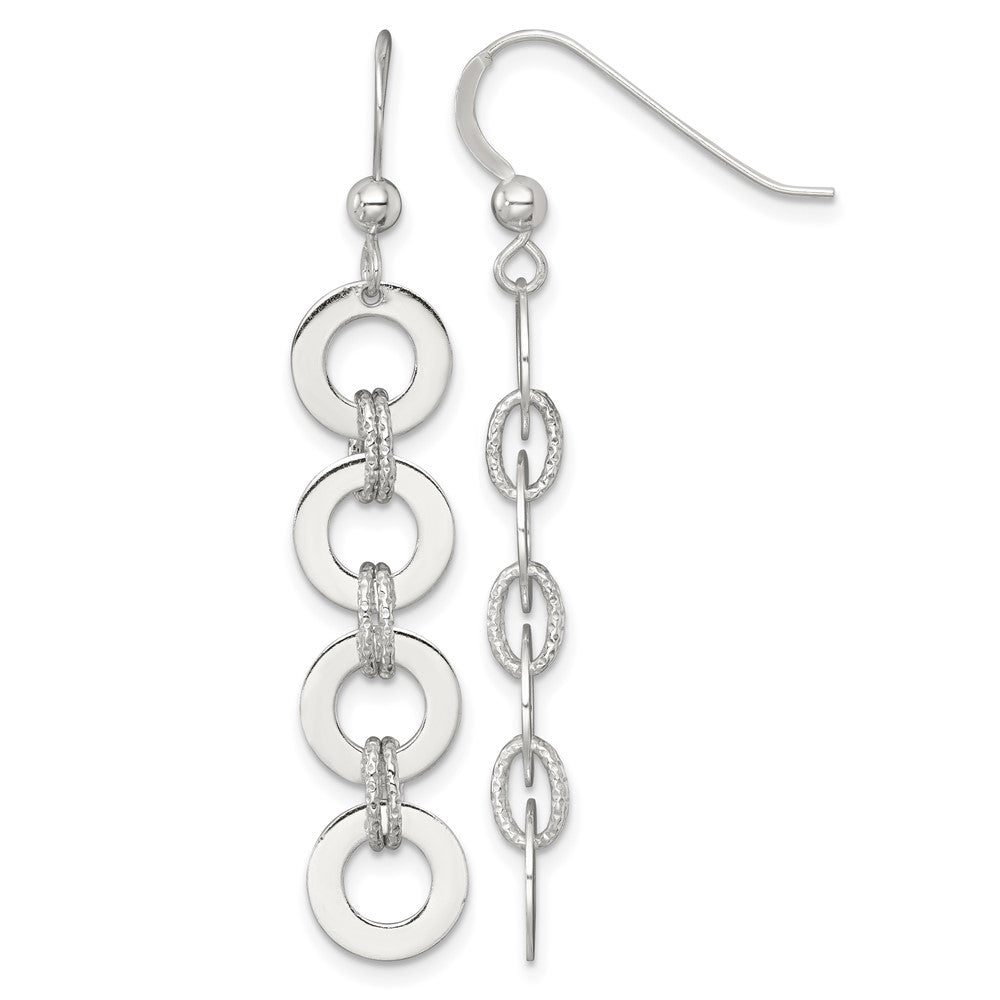 Sterling Silver Polished and Textured Circle Dangle Earrings