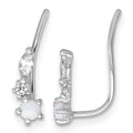 Sterling Silver Rhodium-plated Polished CZ and Cr. Opal Ear Climbers