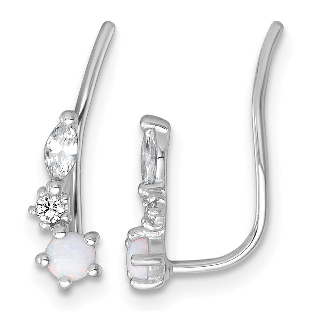 Sterling Silver Rhodium-plated Polished CZ and Cr. Opal Ear Climbers