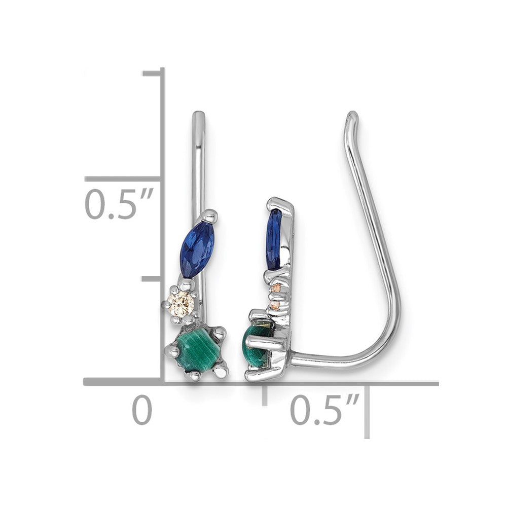 Sterling Silver Rhodium-plated CZ Malachite and Nano Crystal Ear Climbers