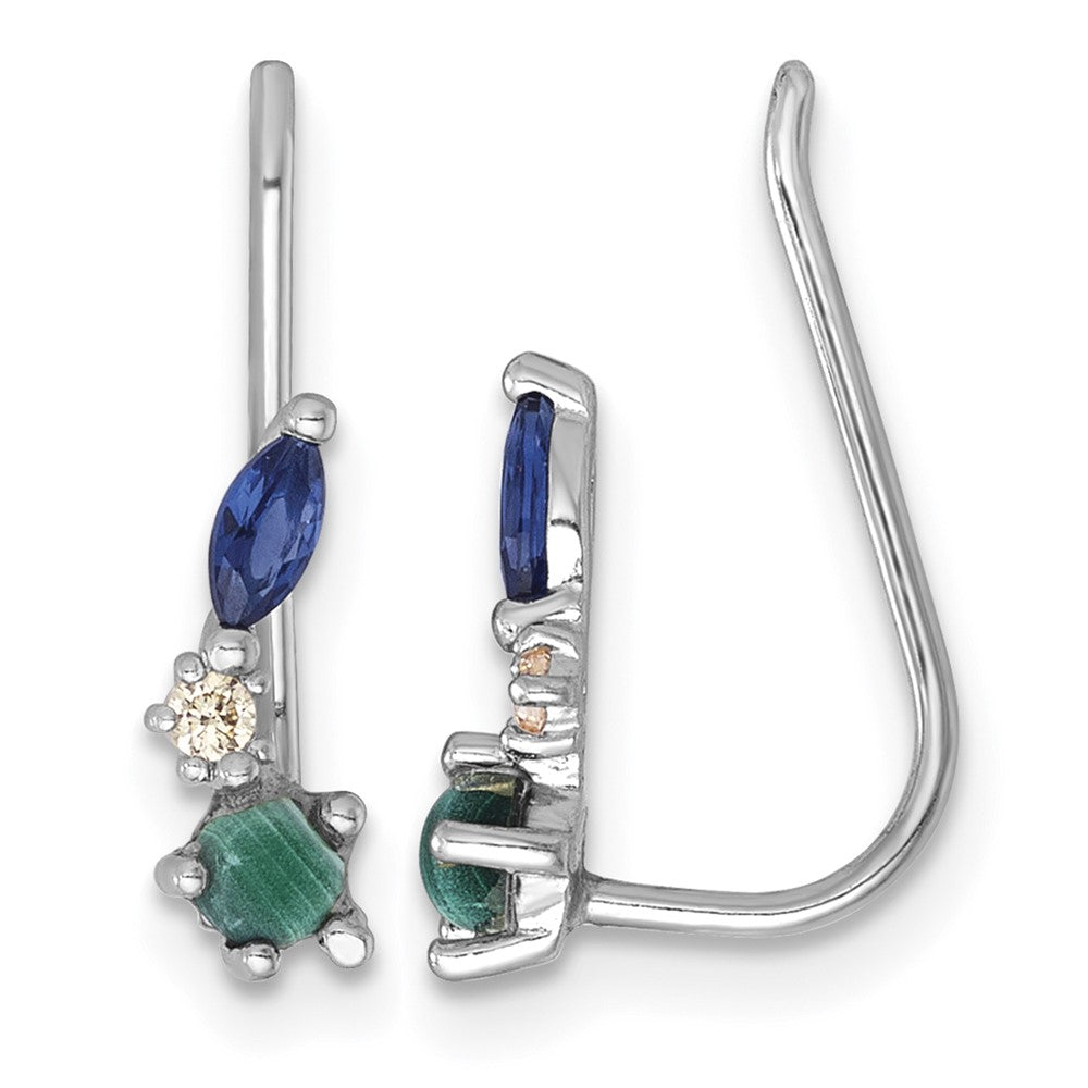 Sterling Silver Rhodium-plated CZ Malachite and Nano Crystal Ear Climbers