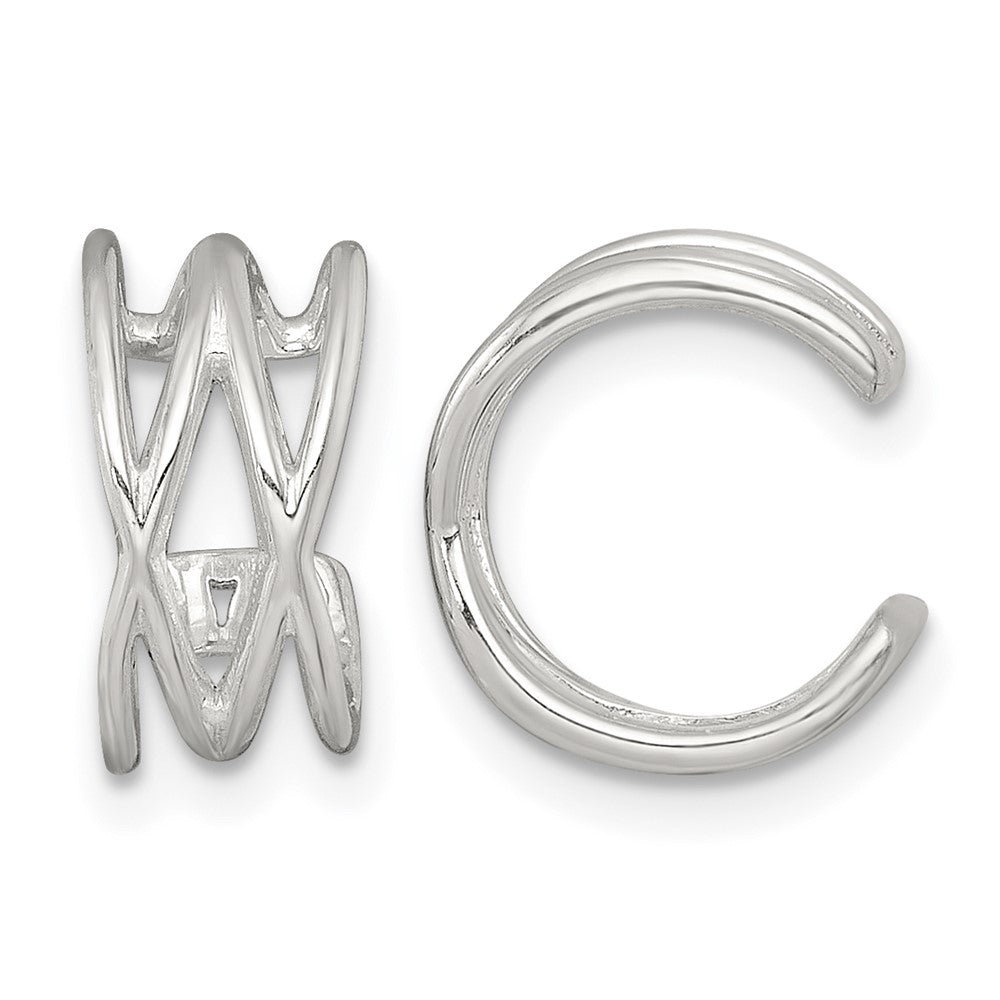 Sterling Silver Polished Double Criss Cross Pair of Ear Cuffs