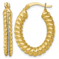 SS Gold-tone Polished and Twisted Glitter Oval Hoop Earrings