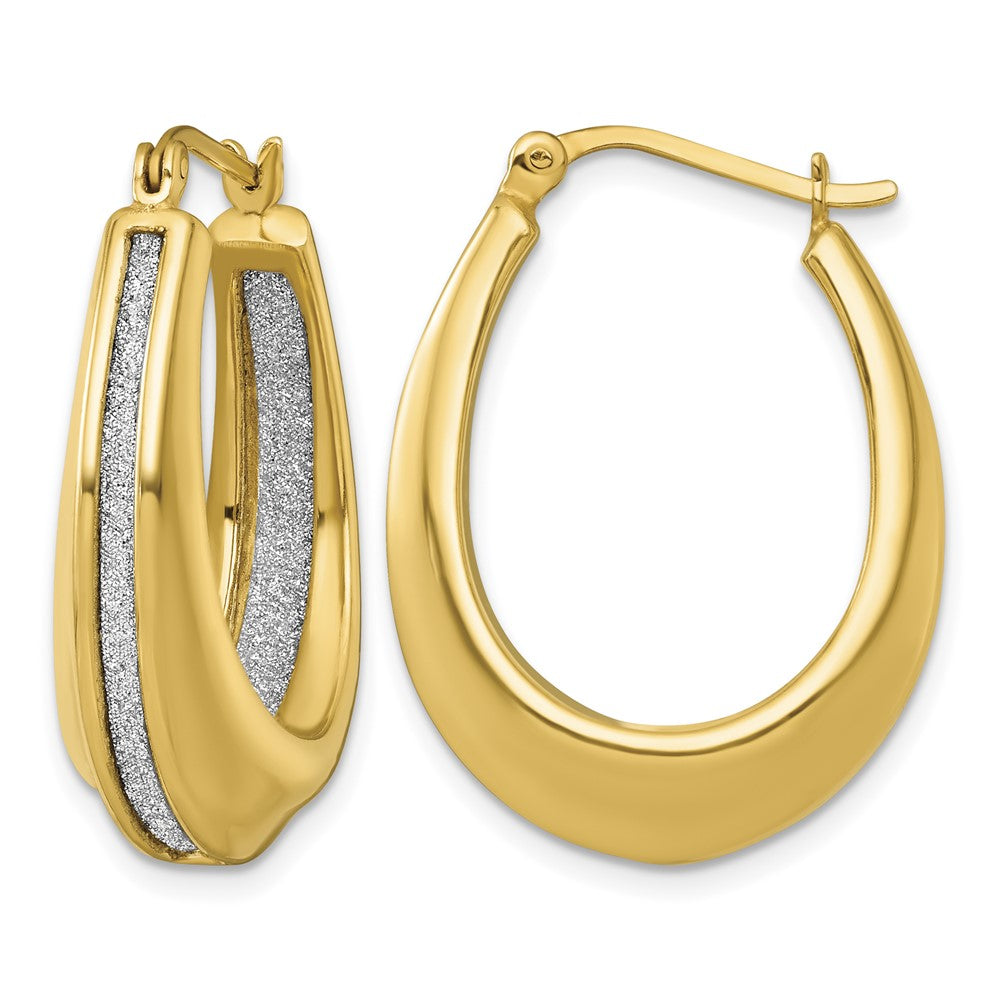 SS Gold-tone Polished and Twisted Glitter In/Out Oval Hoop Earrings