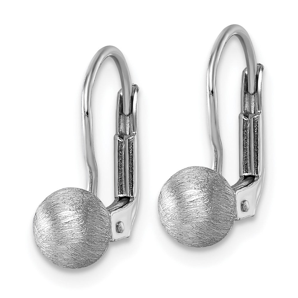 Sterling Silver Rh-plated Scratch Finish Ball Leverback Earrings