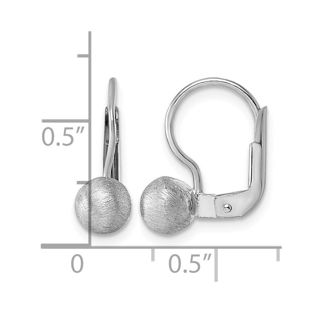 Sterling Silver Rh-plated Scratch Finish Ball Leverback Earrings