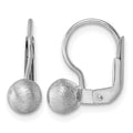 Sterling Silver Rh-plated Scratch Finish Ball Leverback Earrings