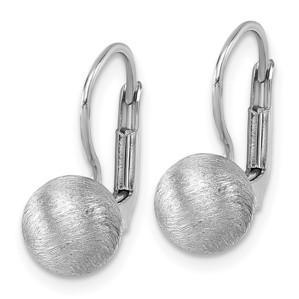 Sterling Silver Rh-plated Scratch Finish Ball Leverback Earrings
