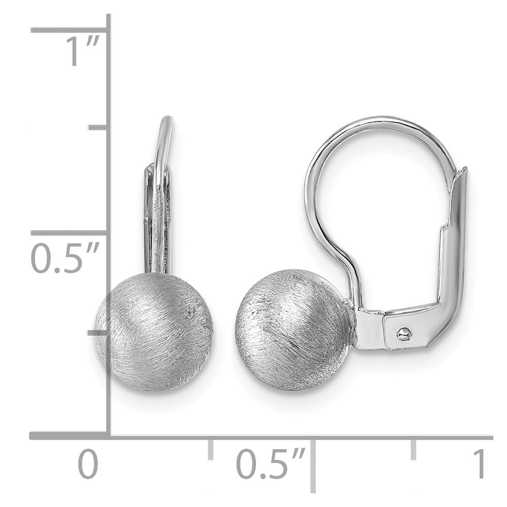 Sterling Silver Rh-plated Scratch Finish Ball Leverback Earrings