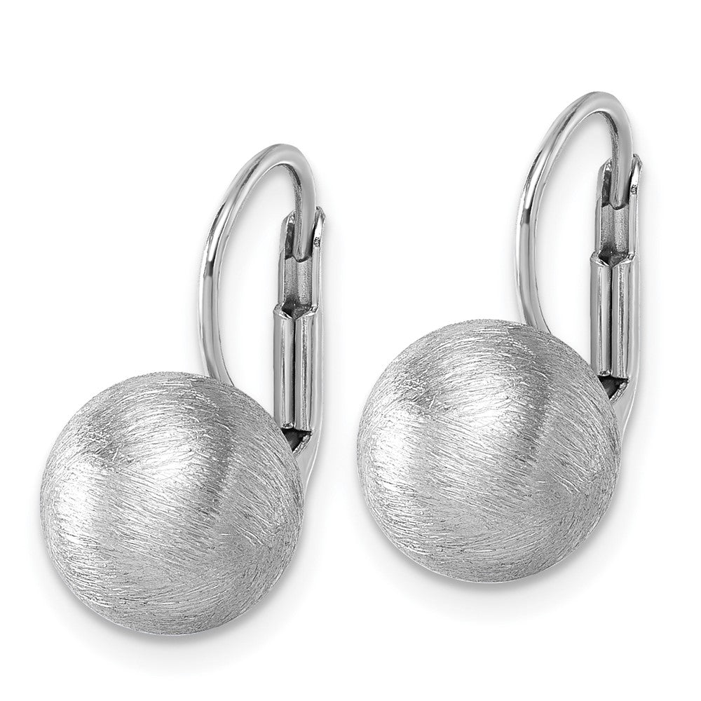 Sterling Silver Rh-plated Scratch Finish Ball Leverback Earrings