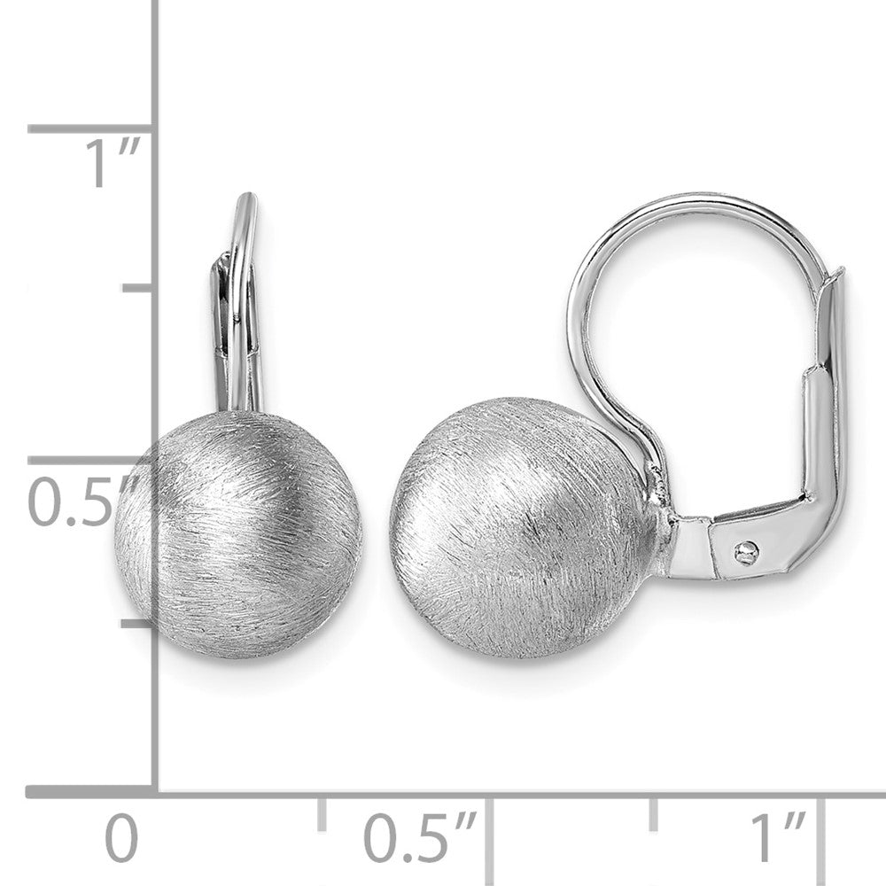 Sterling Silver Rh-plated Scratch Finish Ball Leverback Earrings