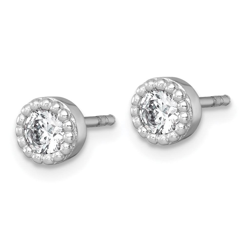 Sterling Silver RH-plated Polished Beaded 6mm CZ Stud Earrings