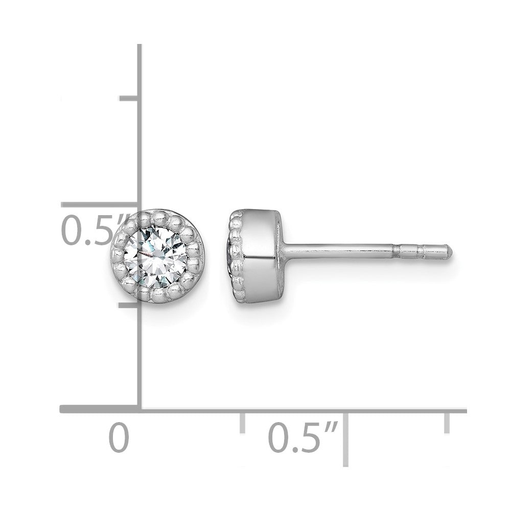 Sterling Silver RH-plated Polished Beaded 6mm CZ Stud Earrings