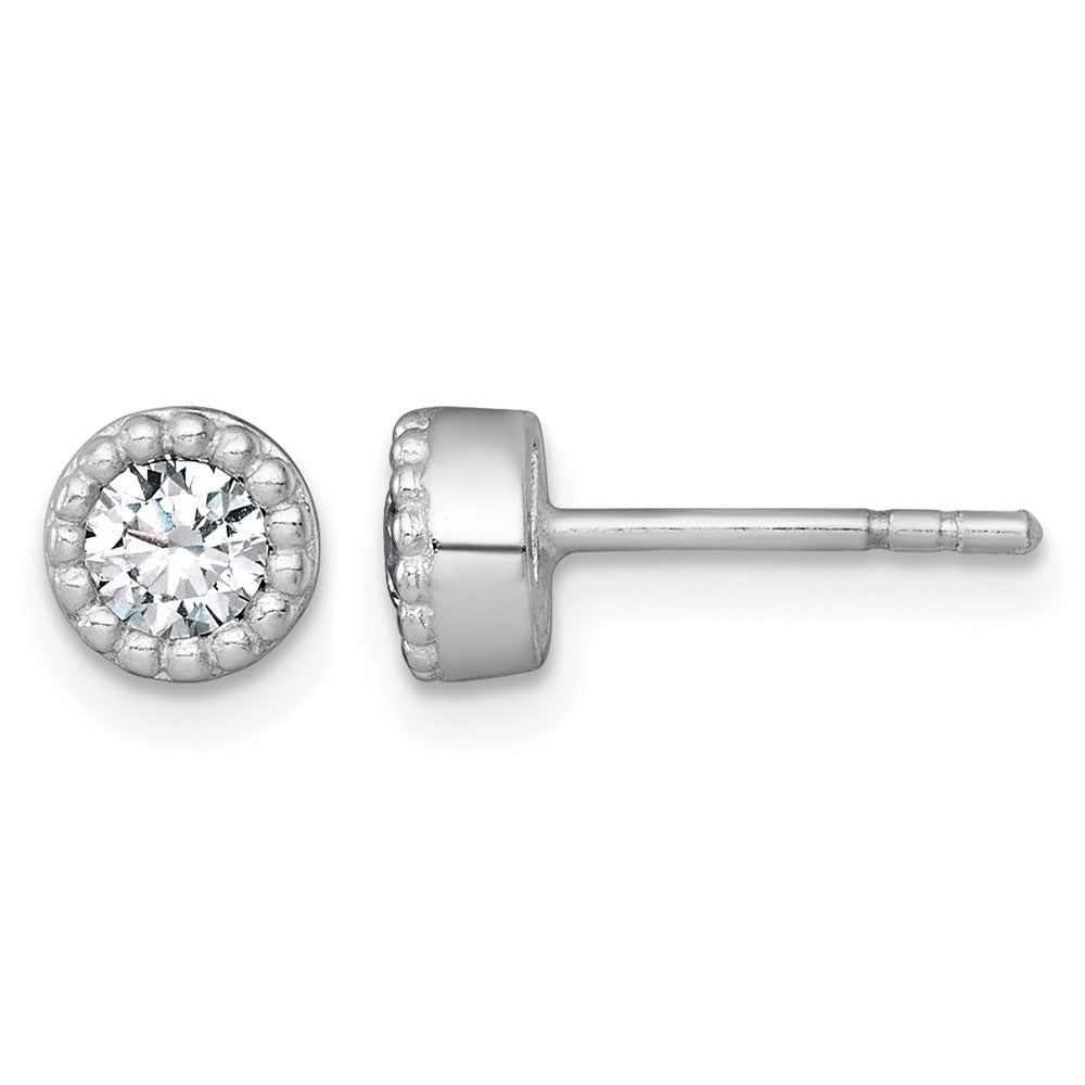 Sterling Silver RH-plated Polished Beaded 6mm CZ Stud Earrings