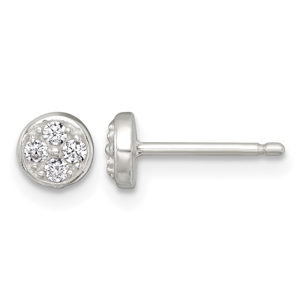 Sterling Silver Polished CZ Round Post Earrings