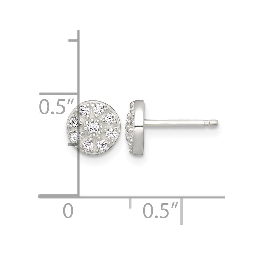 Sterling Silver Polished CZ Cluster Round Post Earrings
