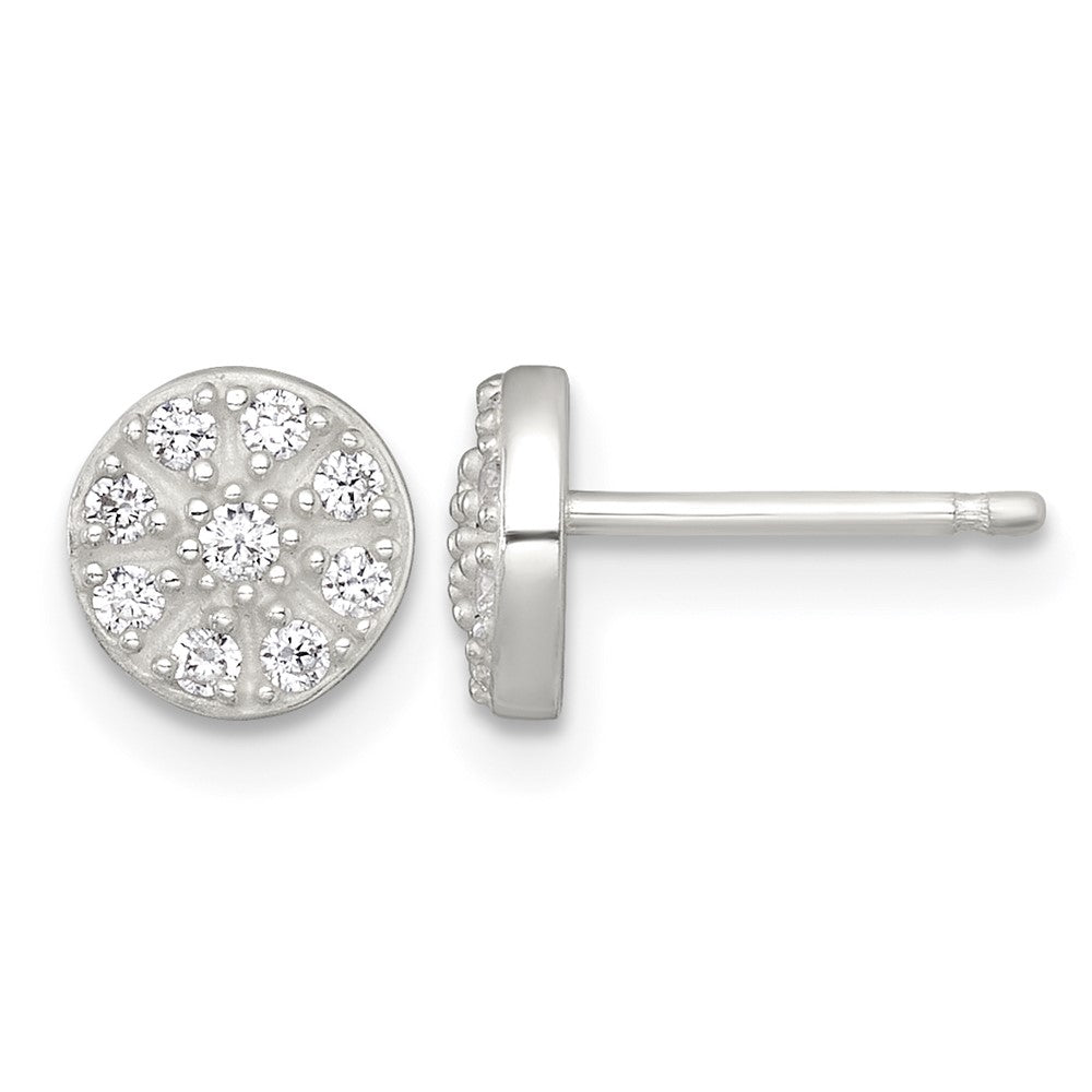 Sterling Silver Polished CZ Cluster Round Post Earrings