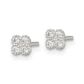 Sterling Silver Polished Textured CZ Quatrefoil Post Earrings