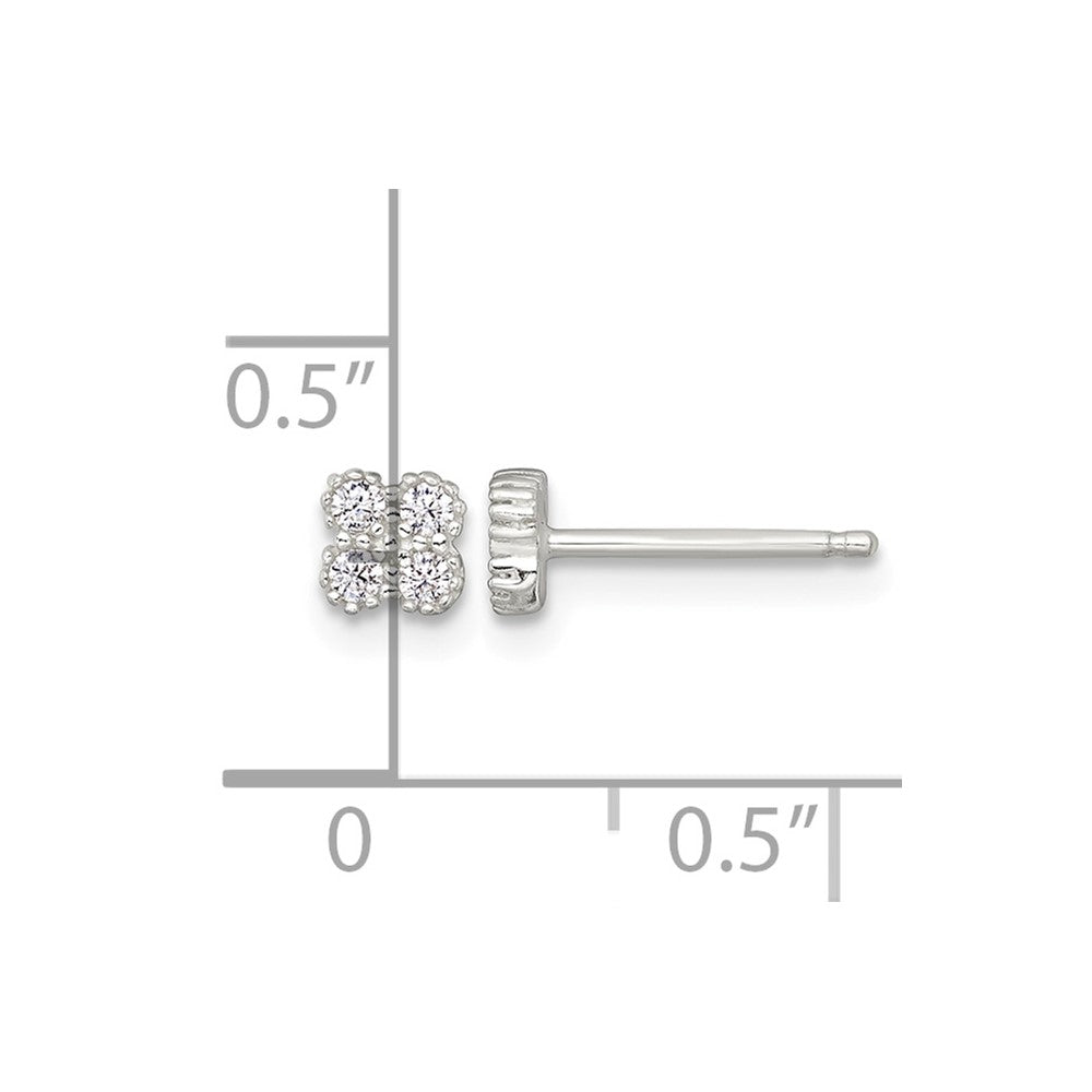 Sterling Silver Polished Textured CZ Quatrefoil Post Earrings