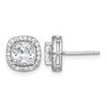 Sterling Silver Rh-pltd Polished 10mm Cushion Halo CZ Post Earrings
