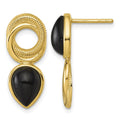 Sterling Silver Gold-tone Black Agate Circle Teardrop Post Earrings