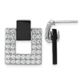 Sterling Silver RH-plated CZ Black Agate Square Dangle Mis-Matched Earrings