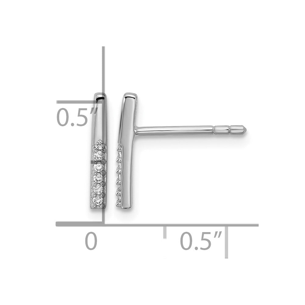Sterling Silver Rhodium-plated CZ Polished Bar Post Earrings