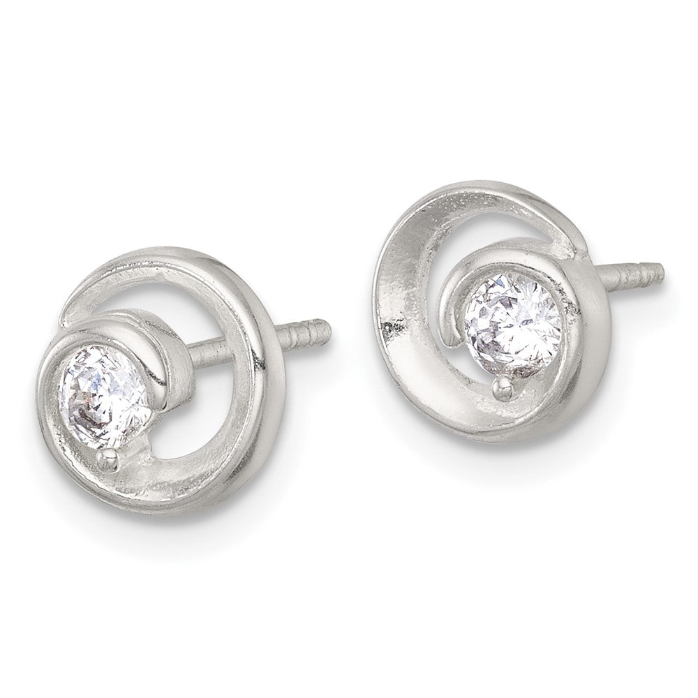 Sterling Silver Polished CZ Circle Post Earrings