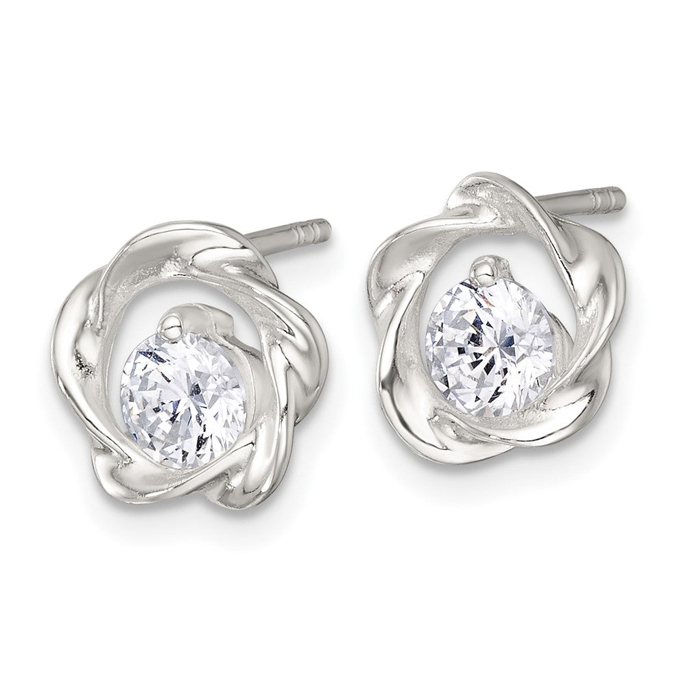 Sterling Silver Polished CZ Twisted Circle Post Earrings