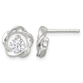 Sterling Silver Polished CZ Twisted Circle Post Earrings