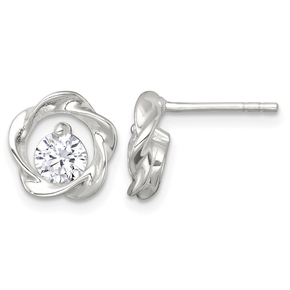 Sterling Silver Polished CZ Twisted Circle Post Earrings