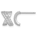 Sterling Silver RH-plated Polished and Patterned X CZ Post Earrings