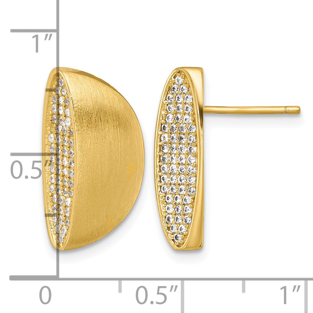 Sterling Silver Gold-pltd Brushed Polished Pave CZ Half Circle Post Earring