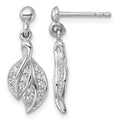 Sterling Silver Rhodium-plated Polished CZ Leaf Dangle Post Earrings