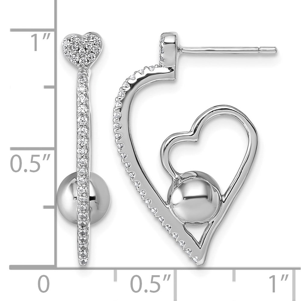 Sterling Silver Rhodium-plated CZ Polished Heart Post Earrings