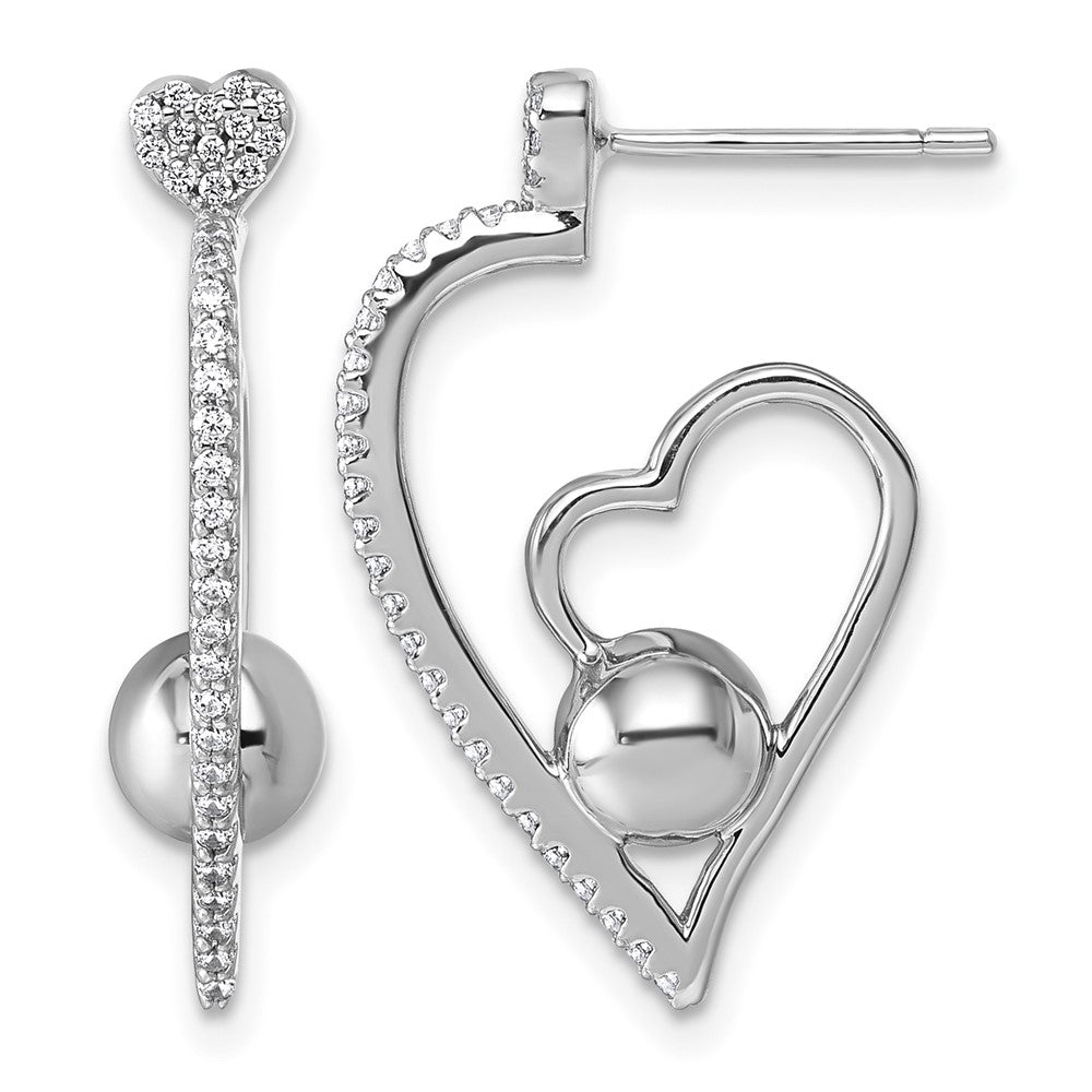 Sterling Silver Rhodium-plated CZ Polished Heart Post Earrings